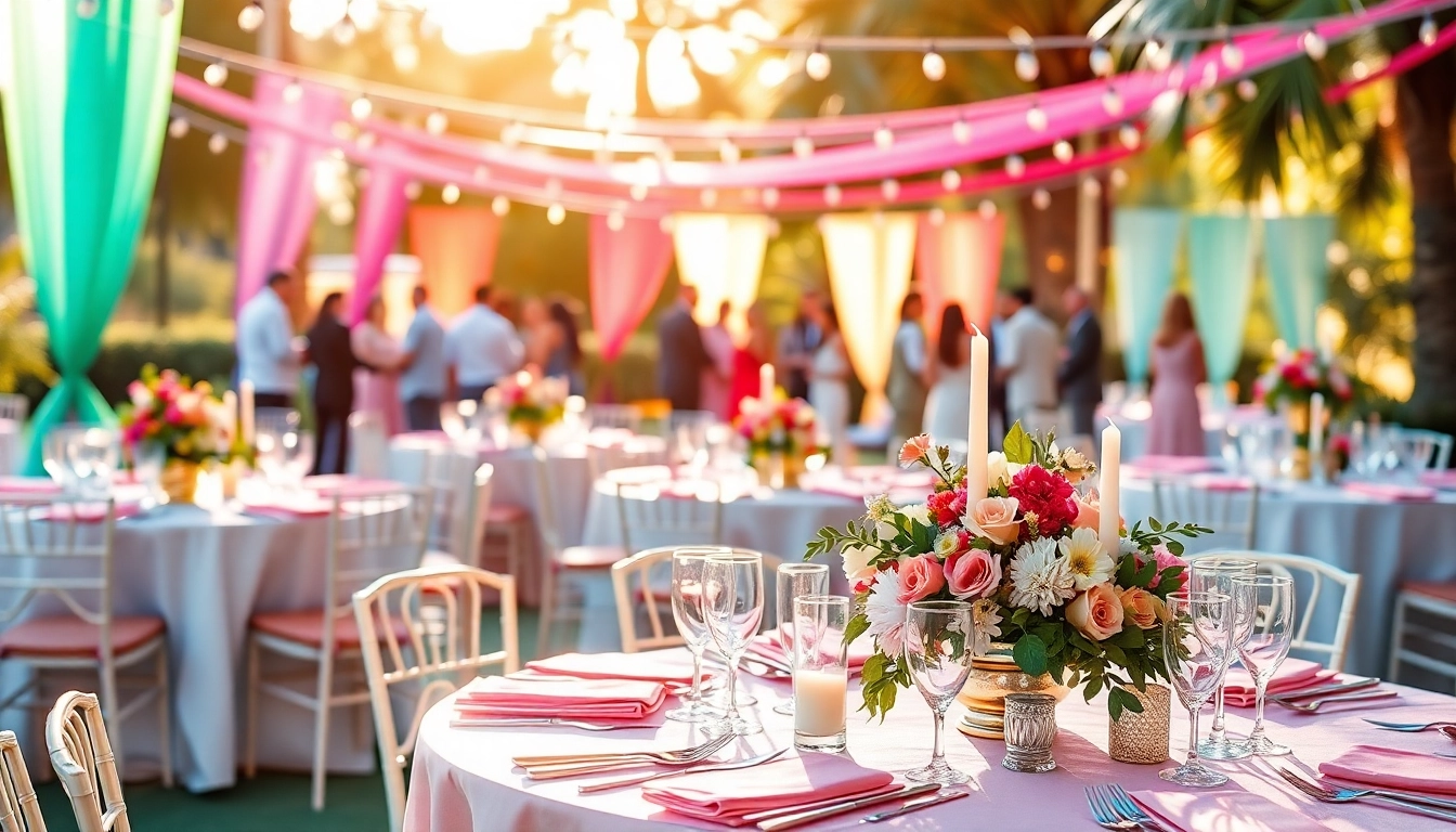 Showcasing Event Rentals setup with festive decorations and a welcoming atmosphere.