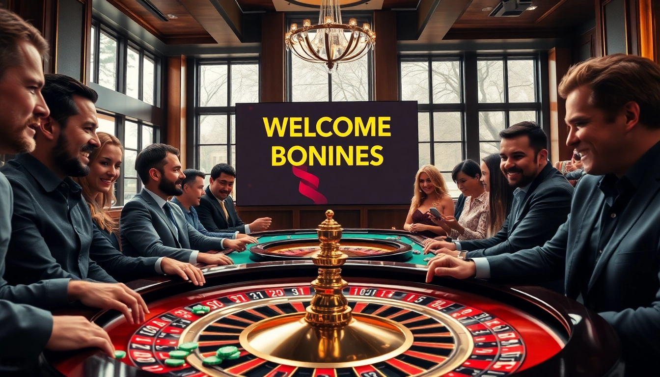 Exciting players celebrating with welcome bonuses at a casino gaming table.