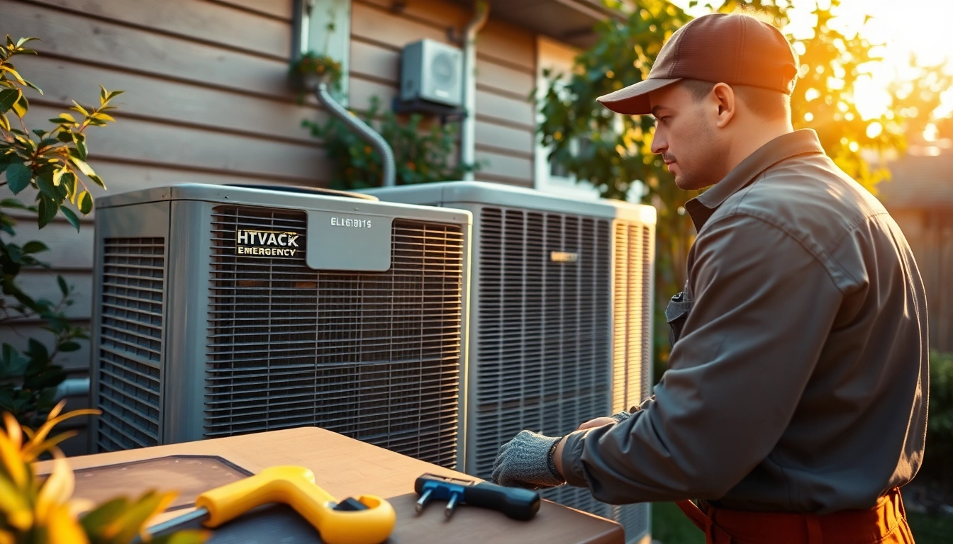 HVAC technician addressing emergency hvac repair bc case in residential backyard setting.