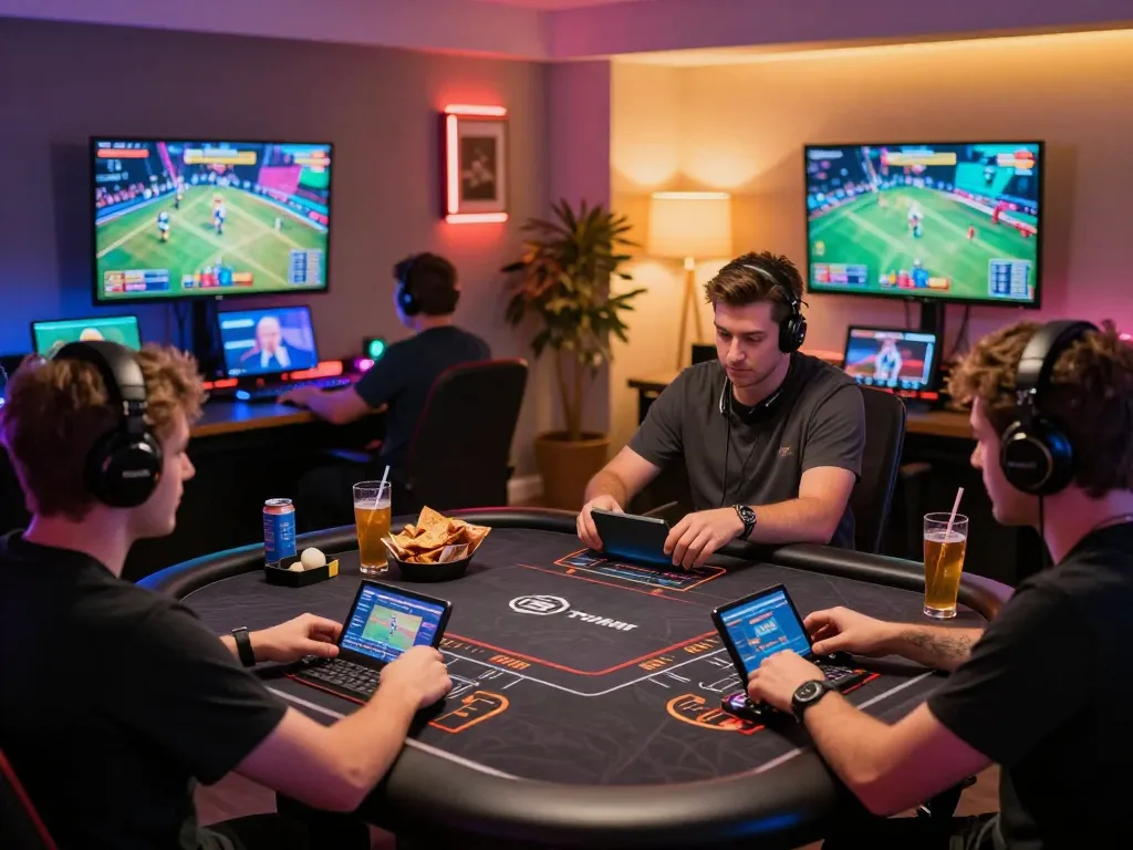Players enjoying Link MM88 through live dealer games at home, showcasing premium gaming setup.