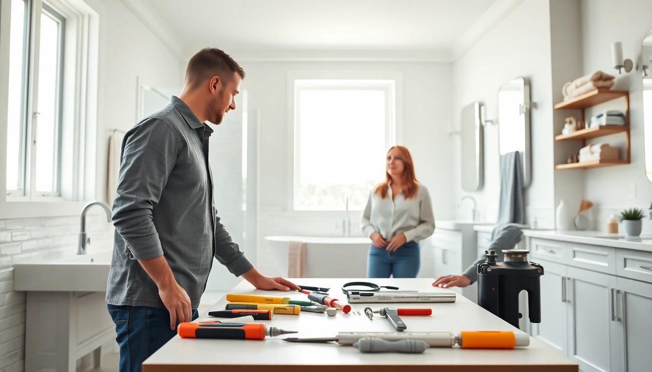 Skilled bathroom remodeling contractor collaborating with a homeowner on design choices.