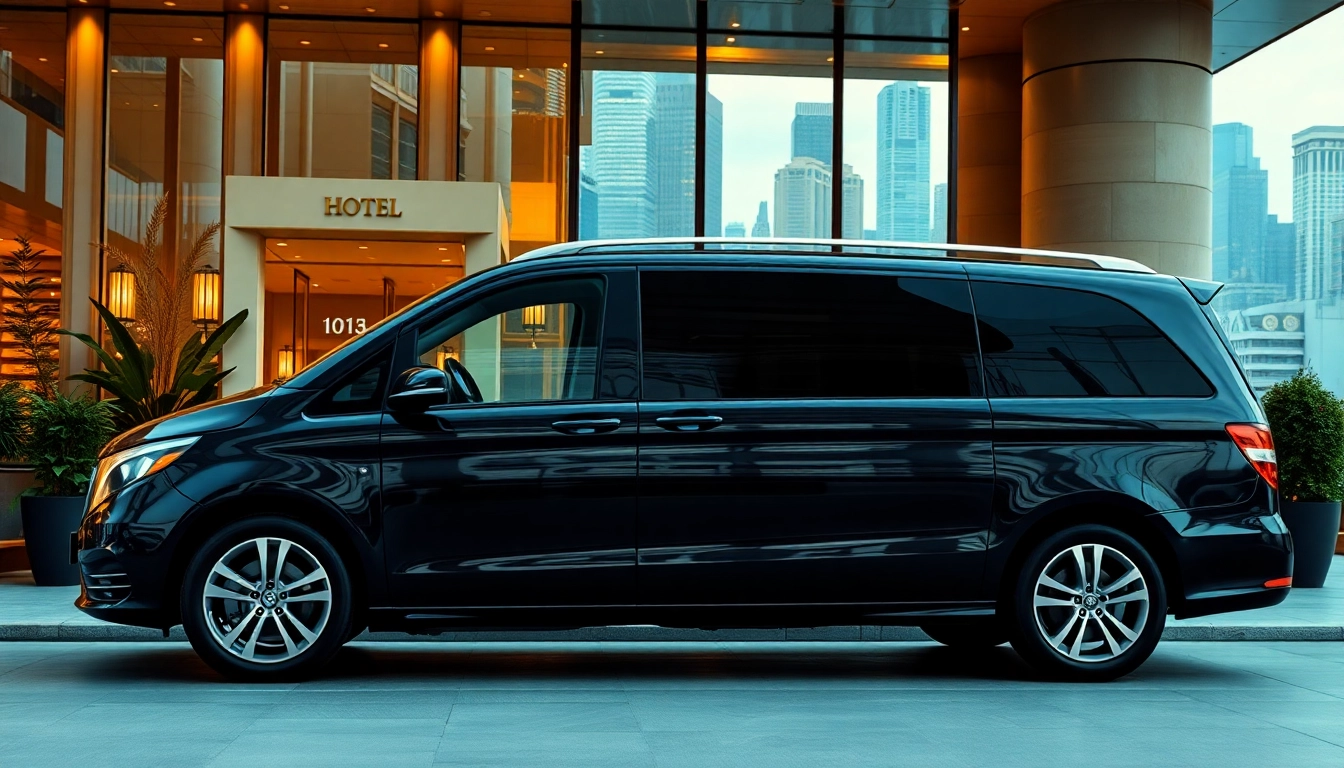 Experience luxury with Chauffeur Hire service, featuring a sleek vehicle at an upscale hotel.