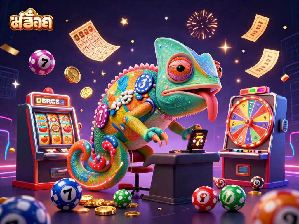 Play สล็อต with vibrant slot machines and colorful jackpots in a lively casino scene.