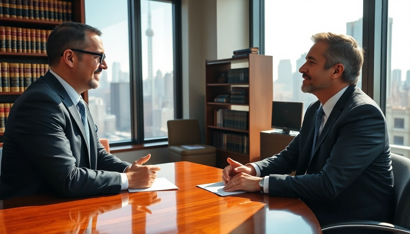 Engaging consultation with a New York City Injury Lawyer in a professional setting.