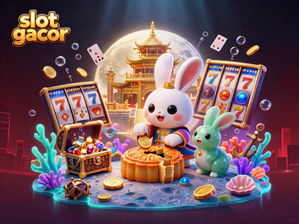 Experience thrilling gameplay in a vibrant slot gacor scene with a cartoon moon rabbit and symbols of luck.