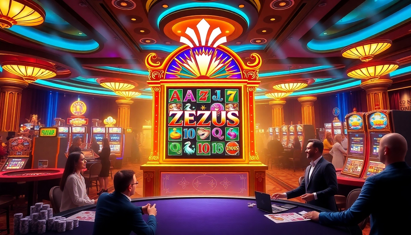 Experience the thrill of spinning the slot zeus machine in a vibrant casino setting, showcasing electrifying moments of play.