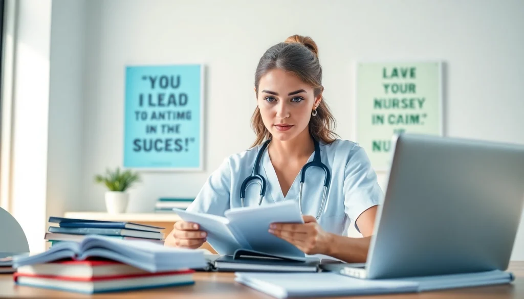 Nurse using a focused nclex study plan in a bright study environment with study materials.