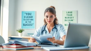 Nurse using a focused nclex study plan in a bright study environment with study materials.