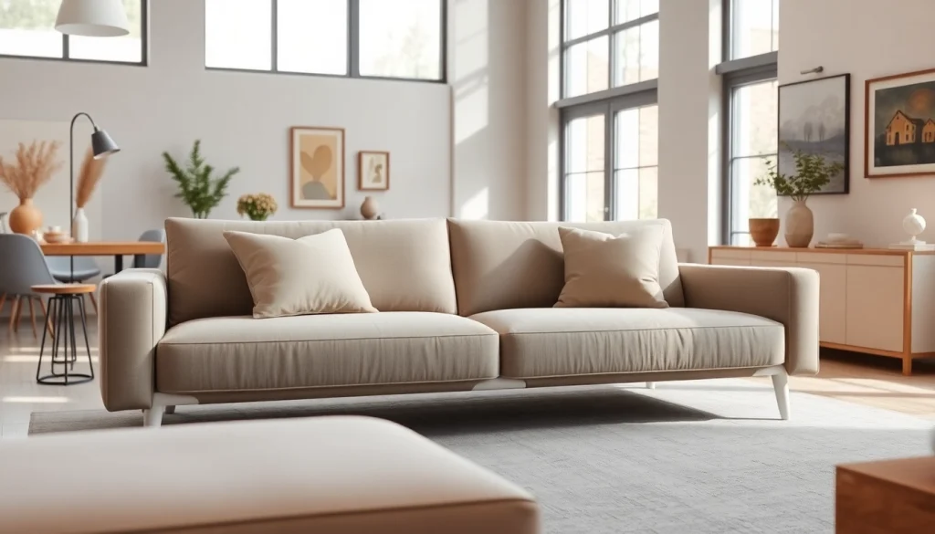 Cozy sofa bed in a stylish living room, offering comfort and modern aesthetics.