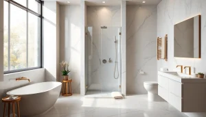 Entdecken Sie das moderne sonni sanitär Badezimmer mit eleganten Duschkabinen und sanitären Anlagen.