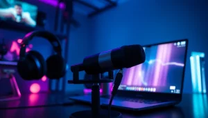 Experience high-quality sound with MV 88 microphone in a modern gaming setup featuring immersive tech.