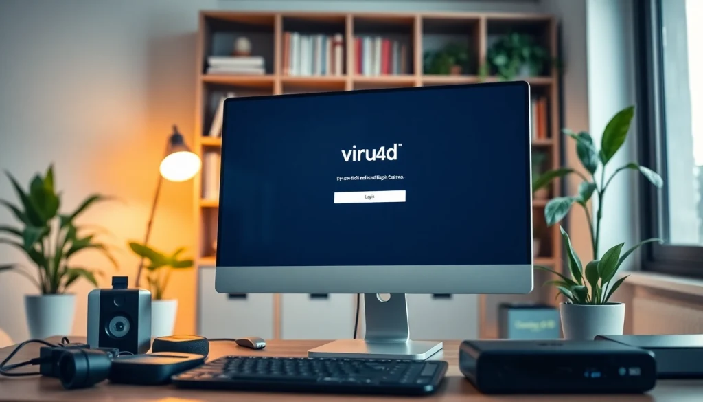 Masuk ke virus4d login dengan antarmuka modern di kantor rumah yang cerah.
