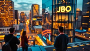 Capture the vibrant interaction around JBO branding in an urban setting with a modern touch.