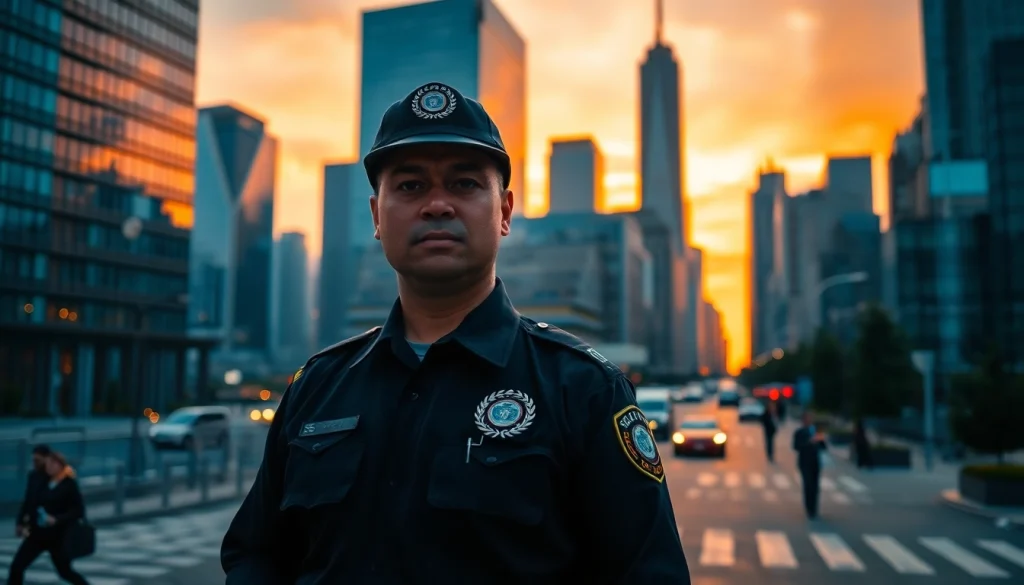 Security Company professional guard ensuring safety in a vibrant urban setting.