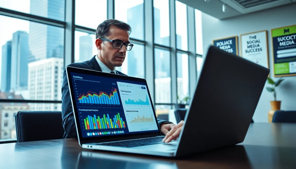 Analyze Instagram smm panel metrics with a digital marketing expert in a modern office setting.