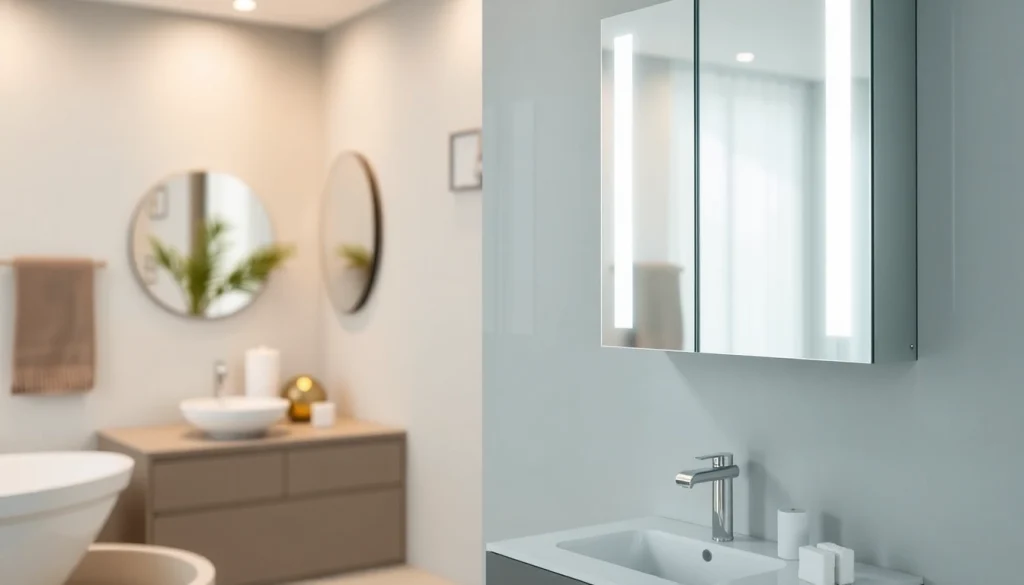 Verschönern Sie Ihr Badezimmer mit einem spiegelschrank mit led Beleuchtung, modernem Design und eleganten Details.