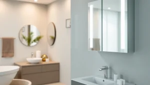 Verschönern Sie Ihr Badezimmer mit einem spiegelschrank mit led Beleuchtung, modernem Design und eleganten Details.