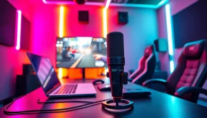 MV 88 microphone in a dynamic gaming setup with vibrant LED lighting