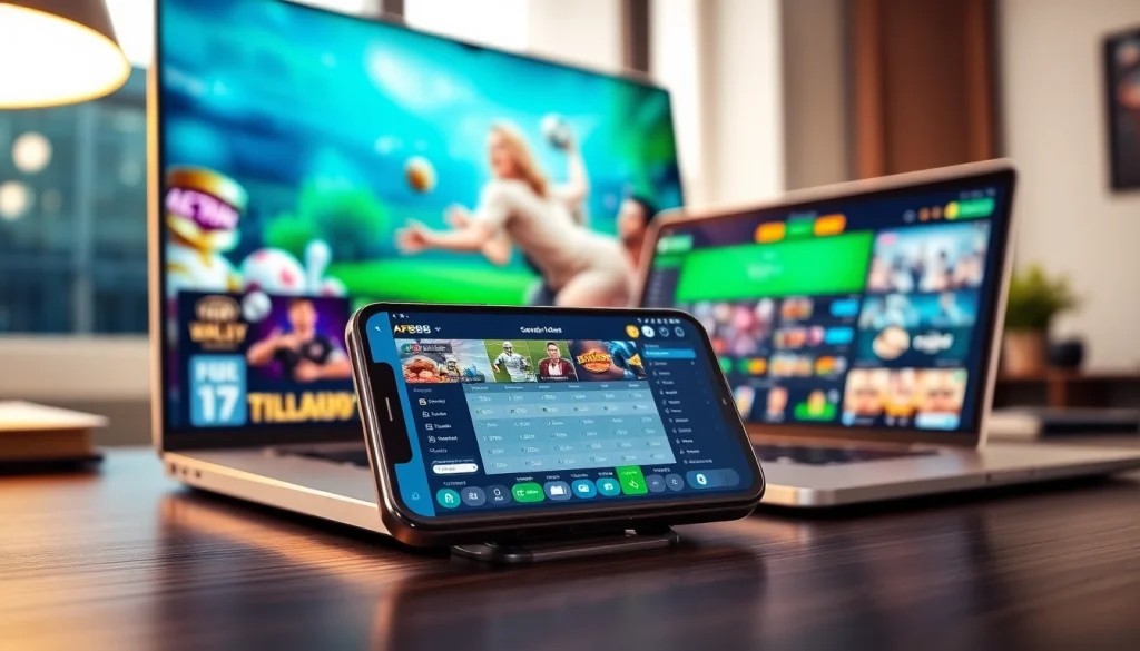 Engaging online betting experience on AF88.com with modern devices and casino elements.