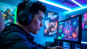 Masuk ke bolahiu login game dengan fokus pada gamer yang penuh semangat dan peralatan modern.