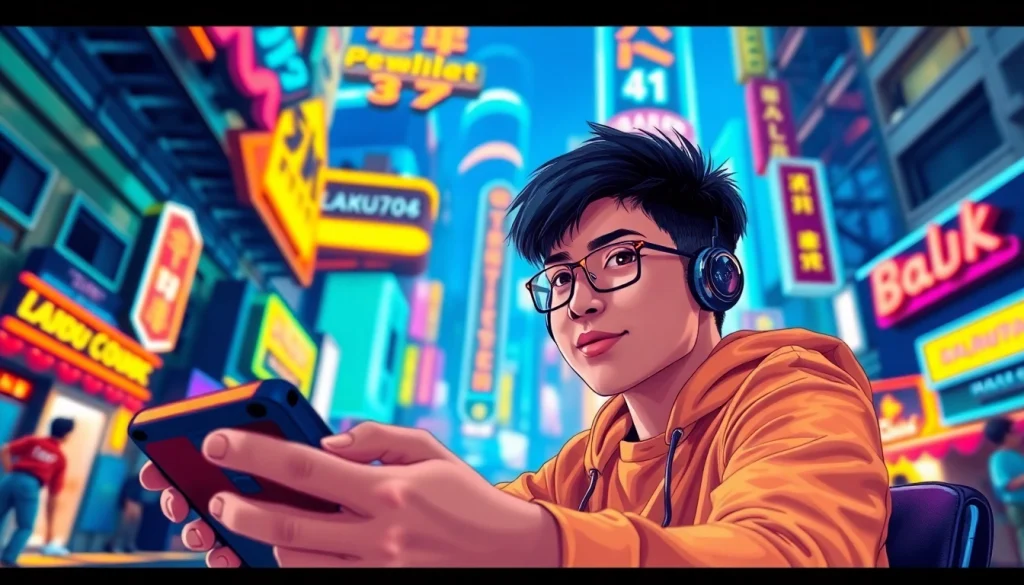 Permainan lapak303 game yang mengasyikkan dengan pemain yang terfokus dan warna-warna cerah.