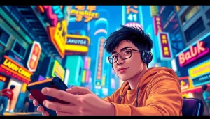 Permainan lapak303 game yang mengasyikkan dengan pemain yang terfokus dan warna-warna cerah.