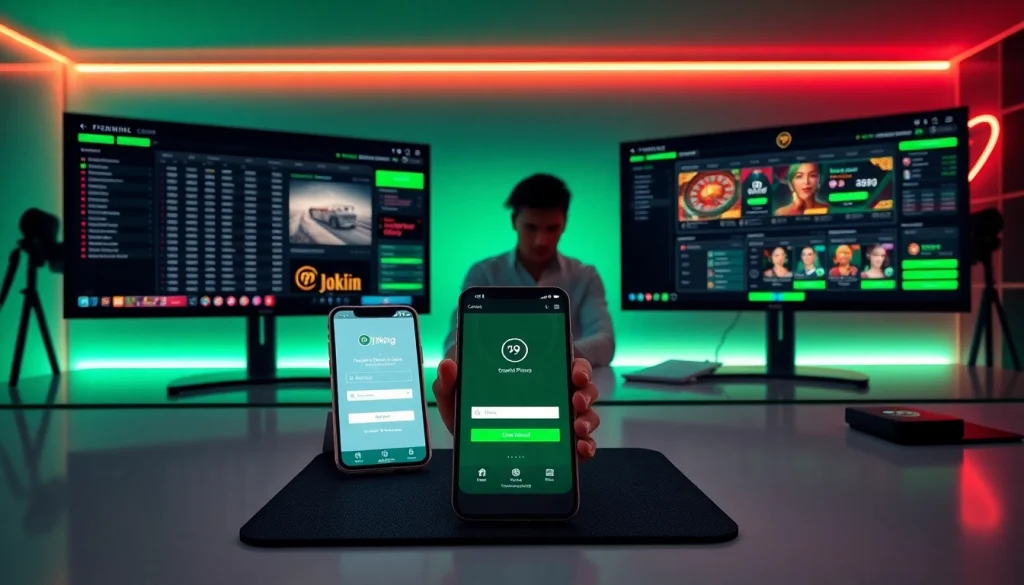 Painel de apostas do 79king em notebook e aplicativo móvel em um espaço de trabalho moderno