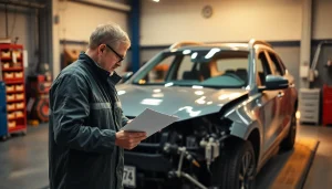 Kfz Gutachter Düren analysiert Unfallfahrzeugschaden vor Ort.