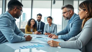 Engaging financial advisor San Antonio strategizing with a client in a sleek office.