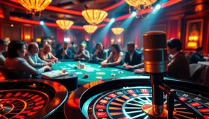 Players engaging in high-stakes poker while a Shure MV 88 captures the thrilling casino ambiance.