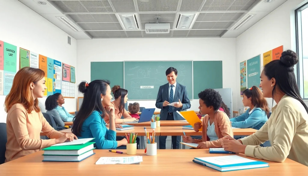 Engaging session in Education with students collaborating and exploring learning resources.