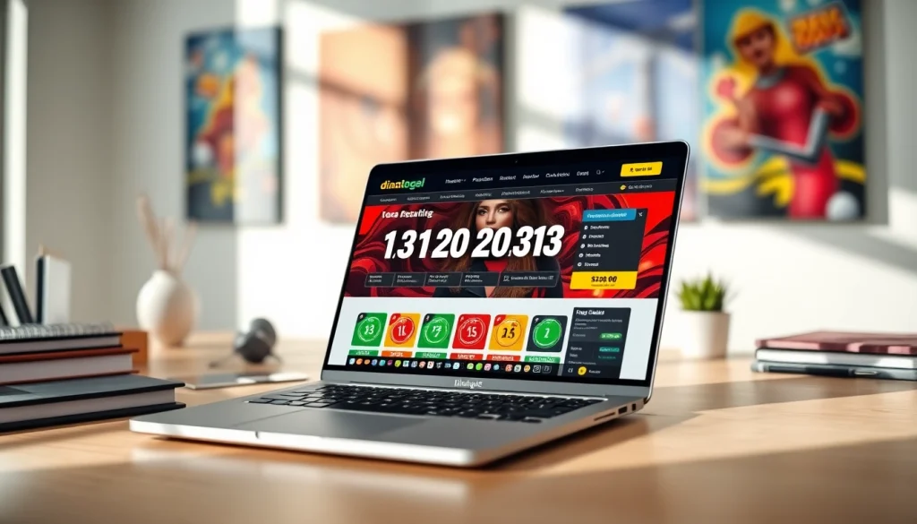 Menyajikan antarmuka situs diantogel dengan grafik cerah dan elemen UI menarik.