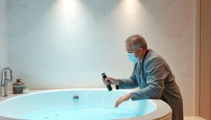 Восстановление эмали ванны с помощью профессионального акрила, показывающее мастерство и качество работы.