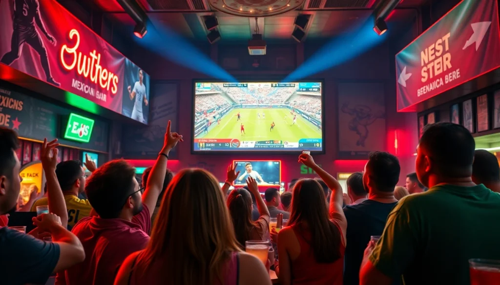 Engaging scene at the best sports betting sites for Mexico showcasing vibrant atmosphere and cheering fans.