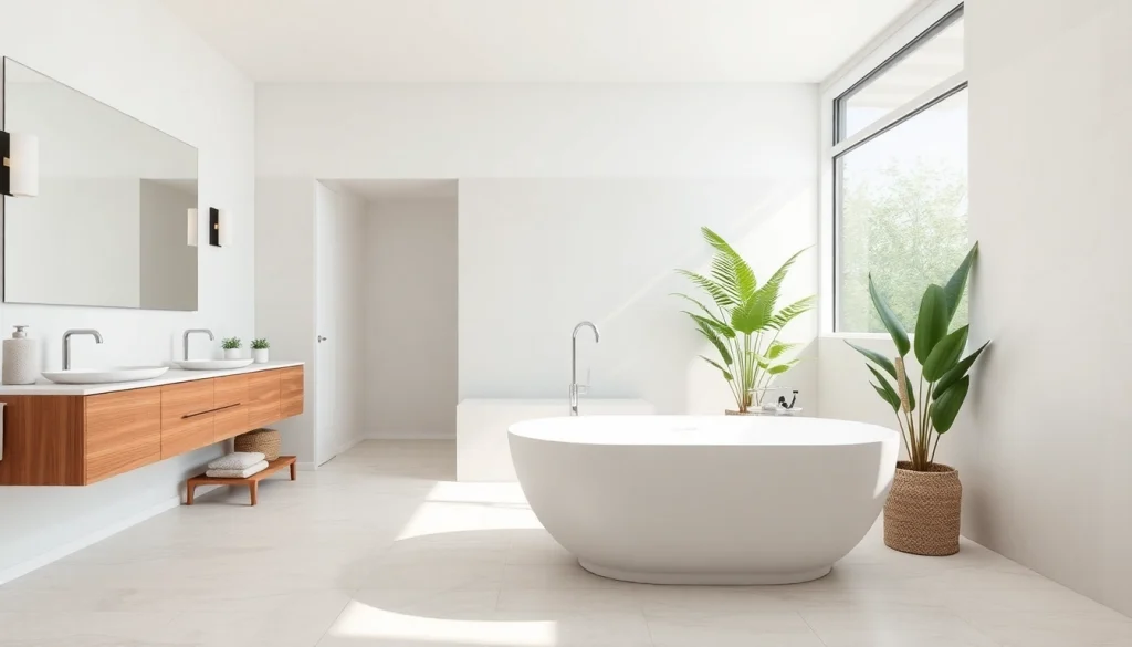 Enhance your home with a bathroom remodeling service featuring a modern, serene bathroom design.