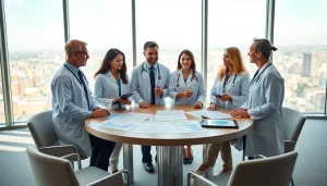 Health professionals collaborate in a bright conference room, showcasing effective strategies.