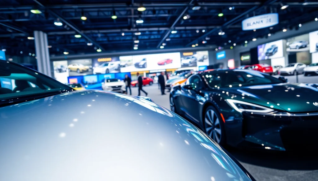 Engage with the vibrant Auto Cars Show, displaying futuristic vehicles and enthusiastic crowds.