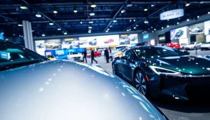 Engage with the vibrant Auto Cars Show, displaying futuristic vehicles and enthusiastic crowds.