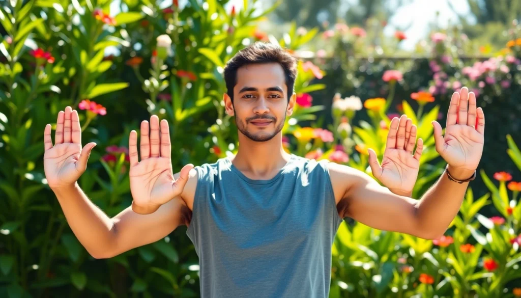 Yoga mudras demonstrated by an instructor in a peaceful garden setting highlighting serenity.