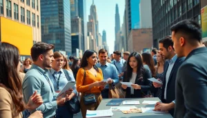 Network and apply for jobs new york in a vibrant job fair setting with diverse professionals.