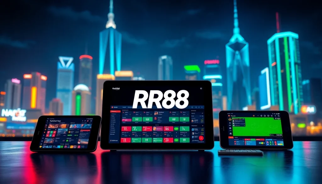Experience innovative features of Nhà Cái RR88 in a vibrant online gaming environment showcasing betting devices.