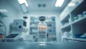 Showcasing HGH FOR SALE in a professional healthcare setting with a high-quality vial.