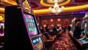 Permainan luxury138 slot yang menarik di lingkungan kasino mewah dengan pencahayaan cerah.