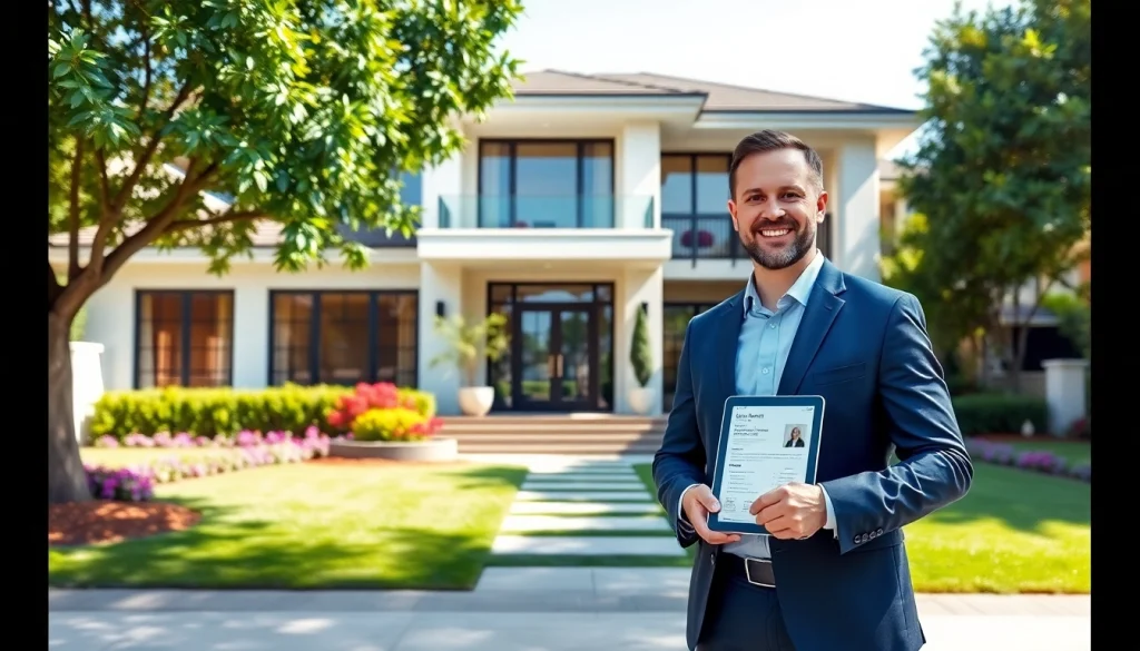 Real Estate agent showcasing a beautiful home, emphasizing expertise and professionalism.