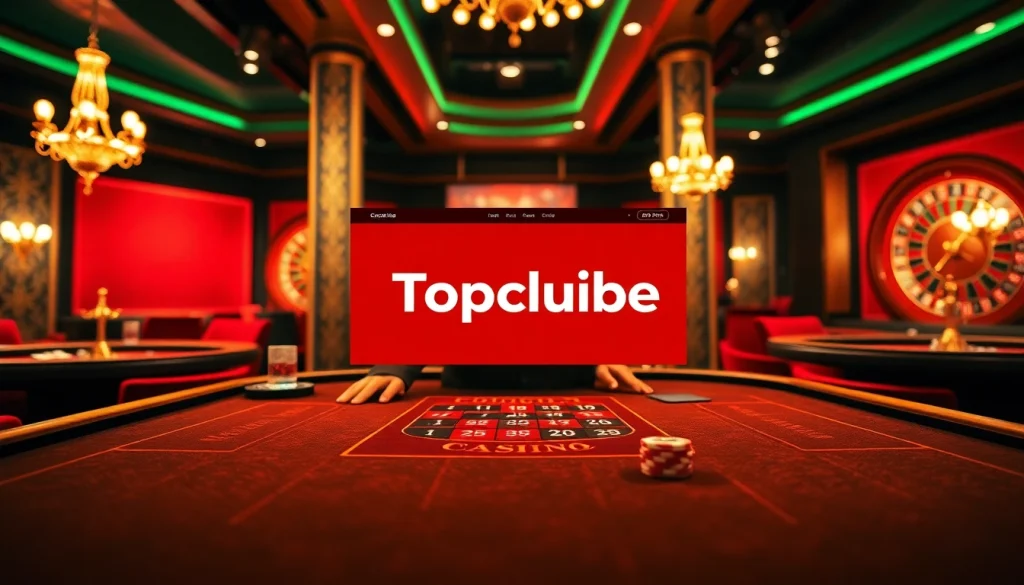 Experience the thrill of online gambling at https://topclub.site/ with vibrant casino tables and colorful poker chips.