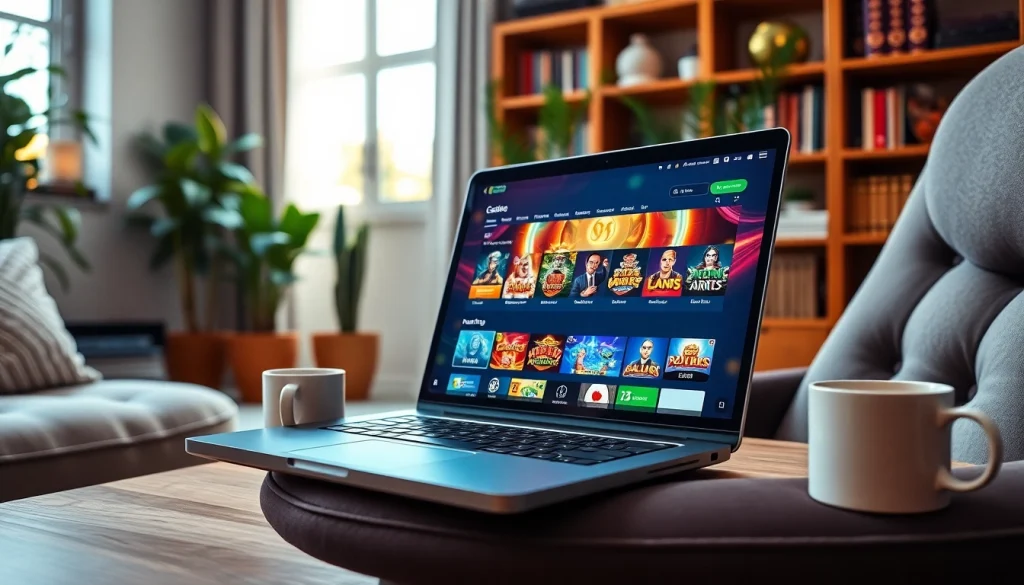 Engaging display of best online casinos for Canada on a laptop in a stylish home office.