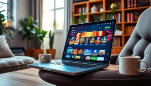 Engaging display of best online casinos for Canada on a laptop in a stylish home office.