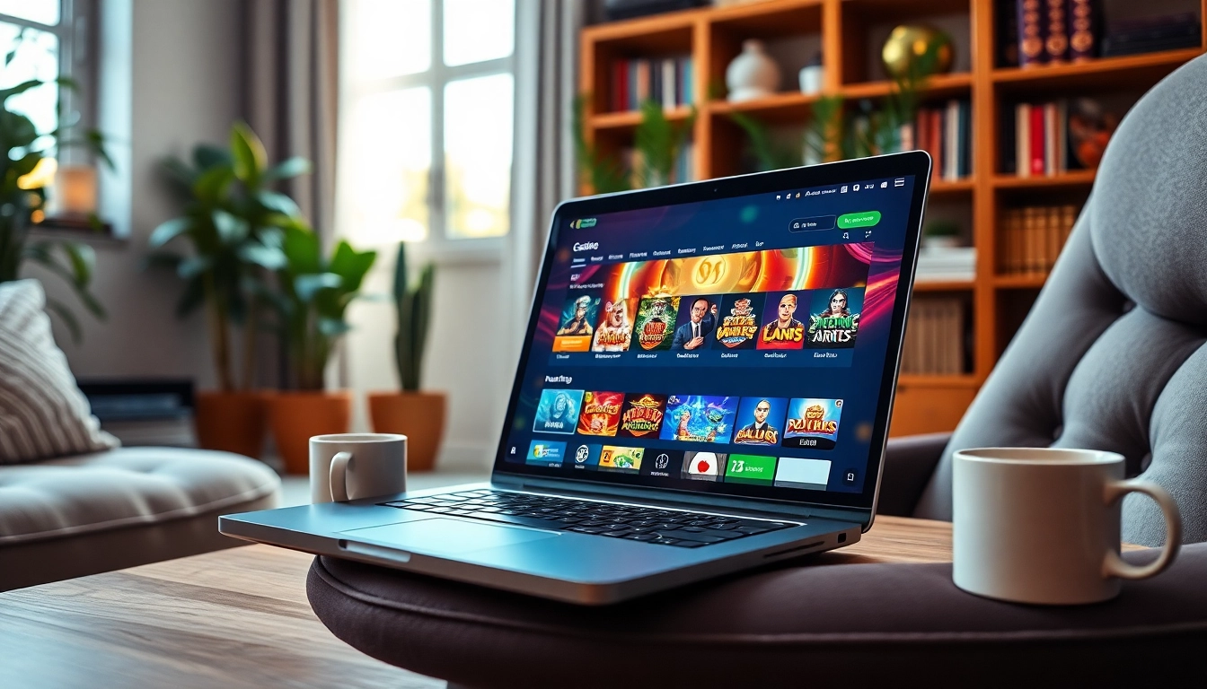 Engaging display of best online casinos for Canada on a laptop in a stylish home office.