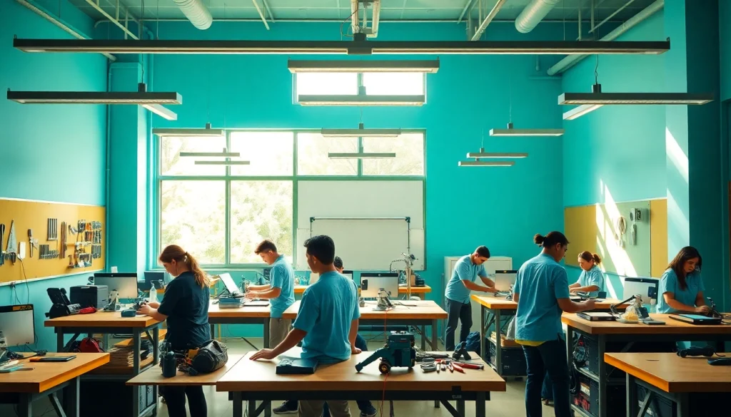 Engaged students learning skills at trade schools oahu in a bright and collaborative environment.