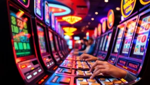 Putar slot bet kecil dengan semangat di kasino yang cerah dan meriah.